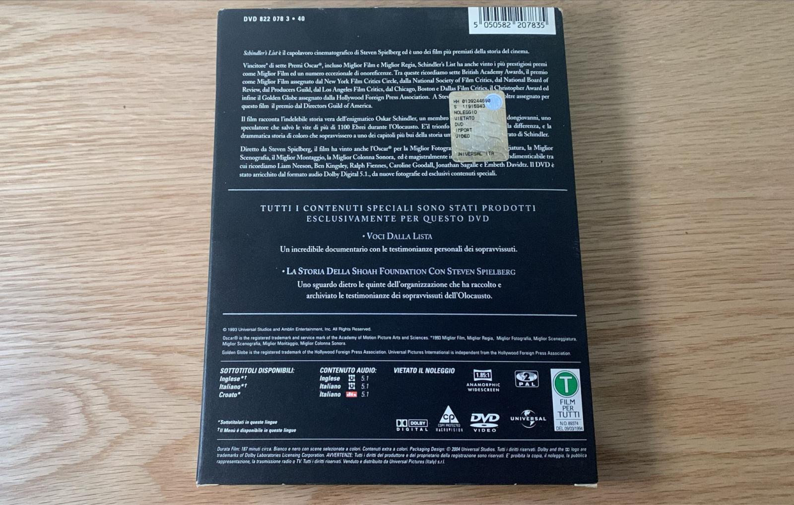 Schindler's List DVD Film di Steven Spielberg edizione speciale 2 dvd italiano